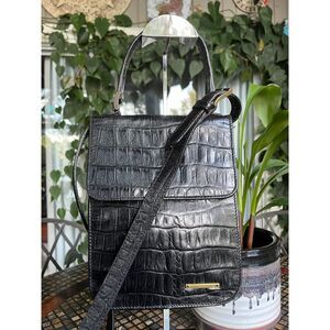 Giorgio Beverly Hills Vintage Black Leather Croc Tote #6158 Crossbody Italy
